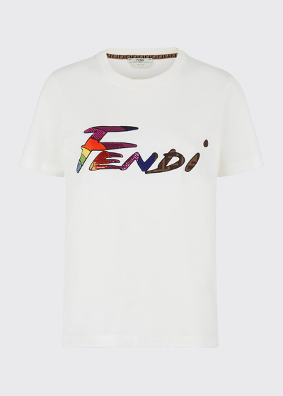 Shop Fendi Brushed Logo Sequin-embellished T-shirt In White