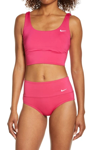 Shop Nike Essential High Waist Bikini Bottoms In Fireberry