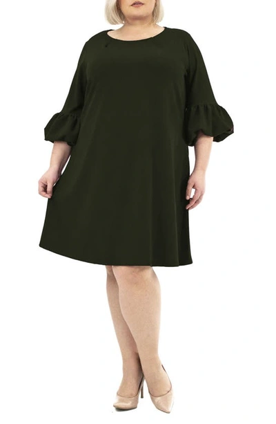 Nina Leonard Solid Three-quarter Bell Sleeve Shift Dress In Dark Olive