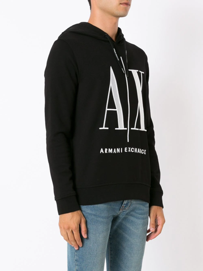 Shop Armani Exchange Embroidered-logo Hoodie In Black