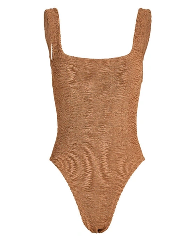 Shop Hunza G Square Neck Metallic Swimsuit In Brown