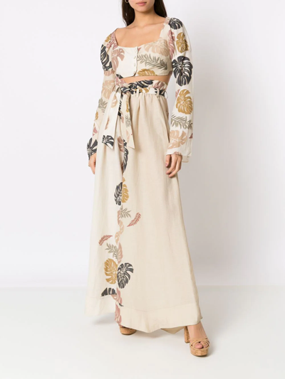 Amir Slama Palm Leaf Print Flared Trousers In Neutrals