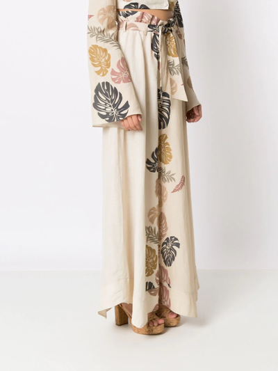 Amir Slama Palm Leaf Print Flared Trousers In Neutrals