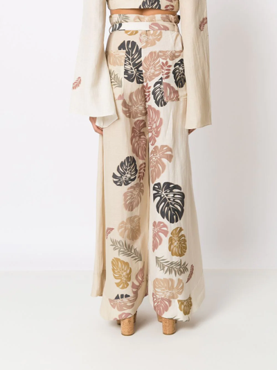 Amir Slama Palm Leaf Print Flared Trousers In Neutrals