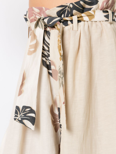 Amir Slama Palm Leaf Print Flared Trousers In Neutrals