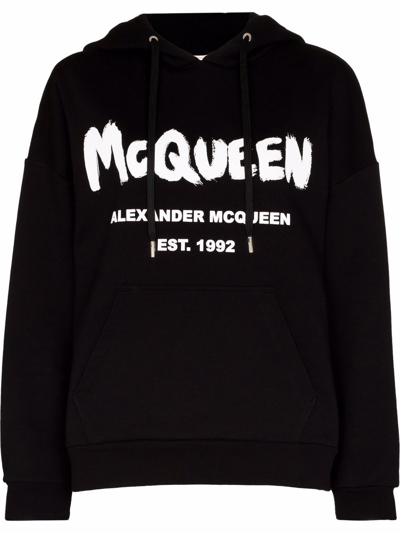 Shop Alexander Mcqueen Logo-print Oversized Hoodie In Schwarz