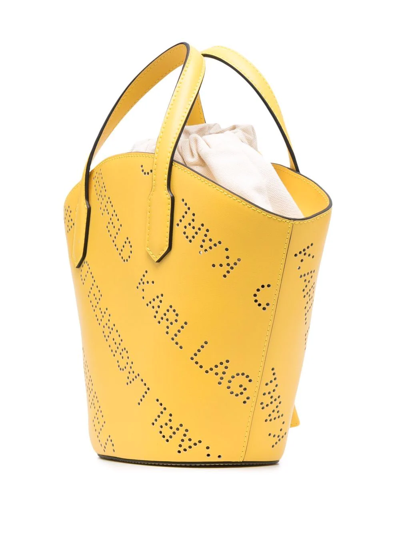 Shop Karl Lagerfeld Small K/punched Logo Tote In Yellow