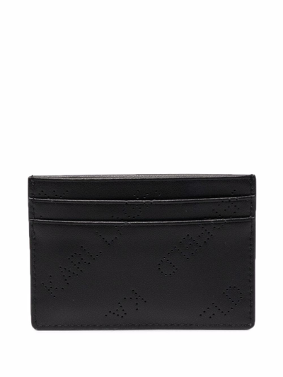 Shop Karl Lagerfeld Punched-logo Leather Cardholder In Black