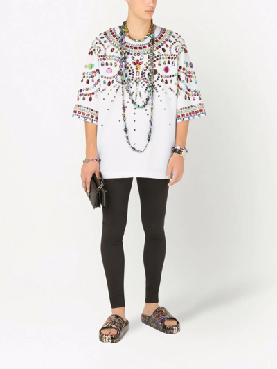 Dolce & Gabbana Crystal-embellished Short-sleeve T-shirt In White