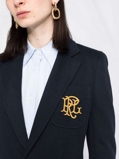 Shop Polo Ralph Lauren Embroidered-monogram Double-knit Blazer In Blue