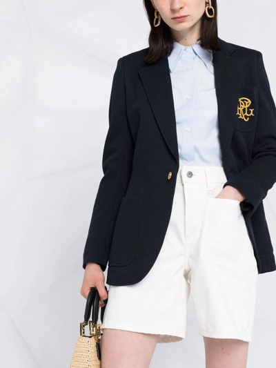 Polo Ralph Lauren Embroidered-monogram Double-knit Blazer In Blue