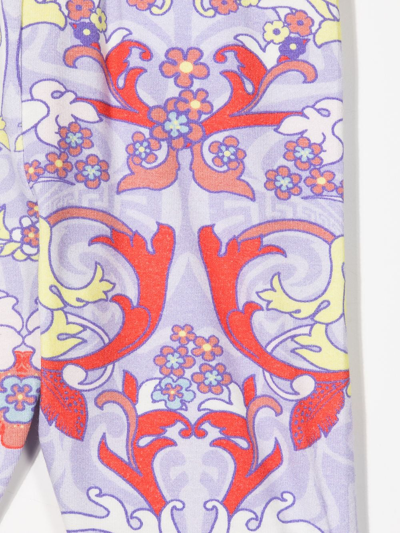 Shop Versace Baroque-pattern Print Leggings In Purple