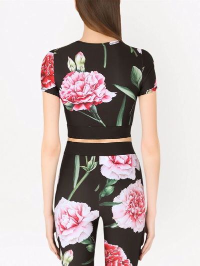 Dolce & Gabbana Floral-print Cropped Logo Band T-shirt In Black