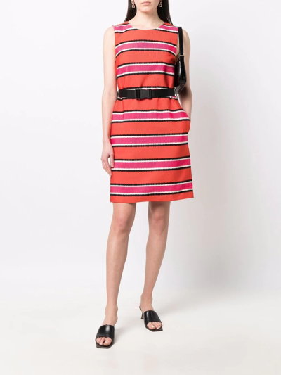 Shop P.a.r.o.s.h Belted-waist Striped Dress In Orange