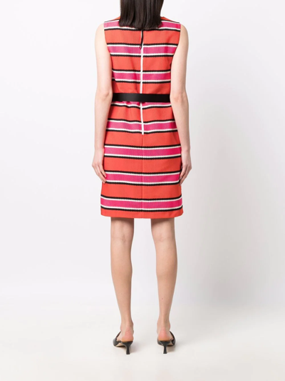 Shop P.a.r.o.s.h Belted-waist Striped Dress In Orange