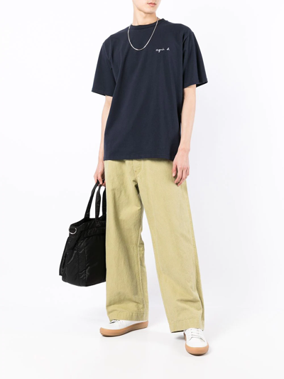 Agnès B. Logo-embroidered Cotton T-shirt In Blue