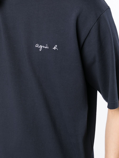 Shop Agnès B. Logo-embroidered Cotton T-shirt In Blue