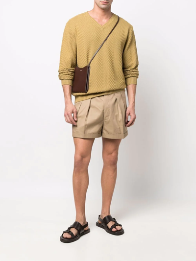 Giuliva Heritage Pleat-detail Cotton Tailored Shorts In Braun