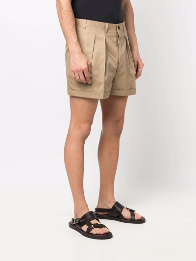 Giuliva Heritage Pleat-detail Cotton Tailored Shorts In Braun