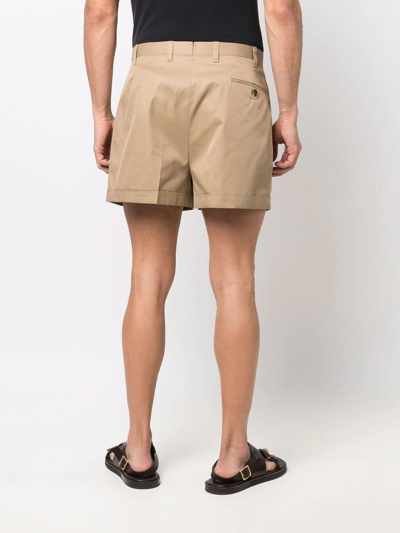 Giuliva Heritage Pleat-detail Cotton Tailored Shorts In Braun