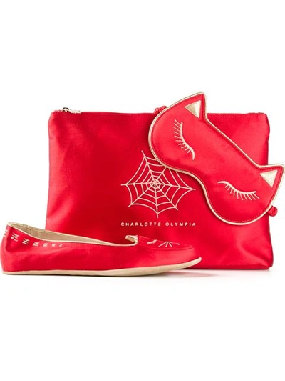 Charlotte Olympia Cat Nap Set With Satin Slippers, Eye Mask And Carry Case In Red