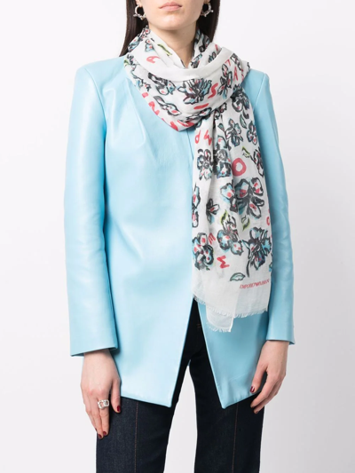 Shop Emporio Armani Floral-print Scarf In Weiss