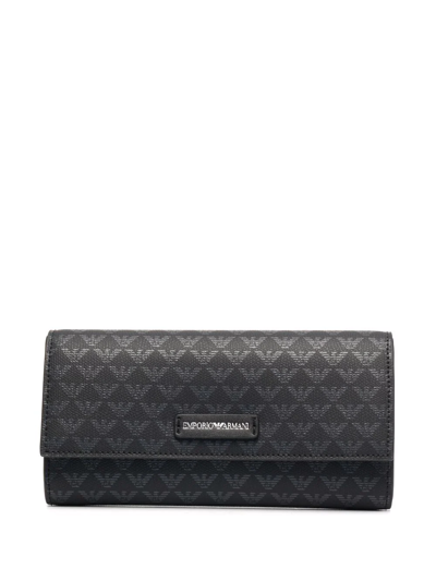 Shop Emporio Armani Monogram-print Faux-leather Wallet In Schwarz