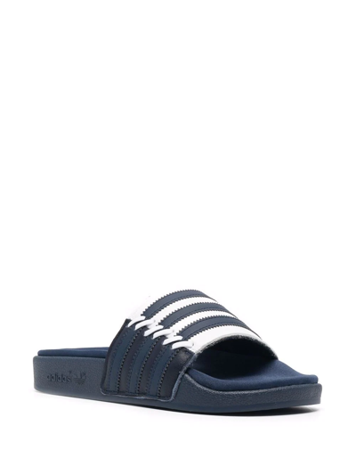 Shop Adidas Originals Stripe-print Pool Slides In Blue