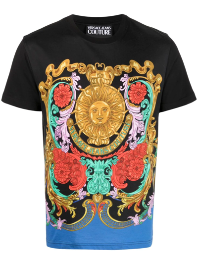 Shop Versace Jeans Couture Sun Flower Garland Slim-fit T-shirt In Black
