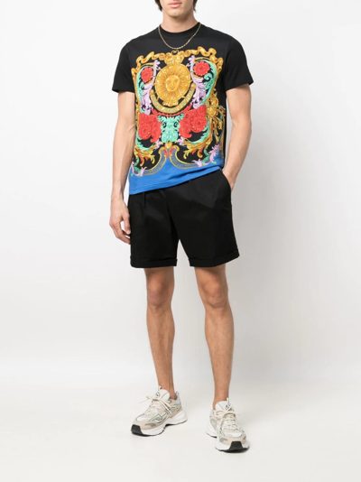 Shop Versace Jeans Couture Sun Flower Garland Slim-fit T-shirt In Black