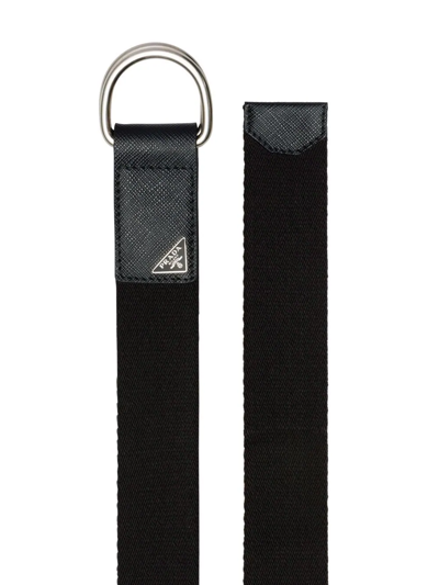 Shop Prada Triangle-logo Woven Belt In Black
