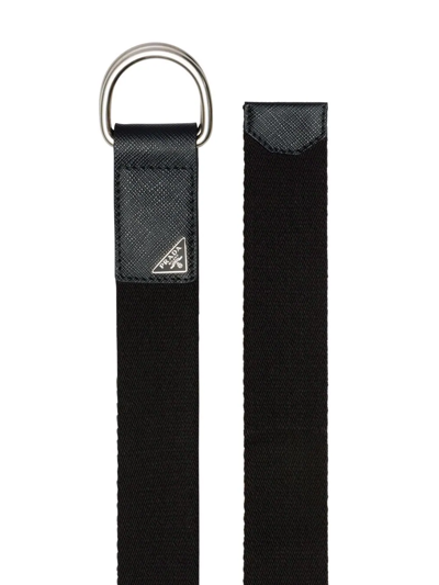 Prada Triangle-logo Woven Belt In Black