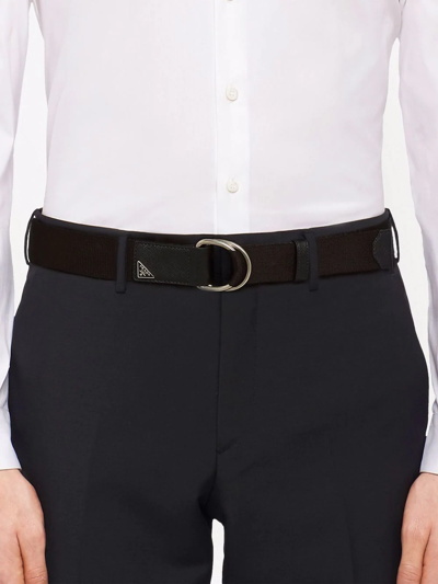 Shop Prada Triangle-logo Woven Belt In Black