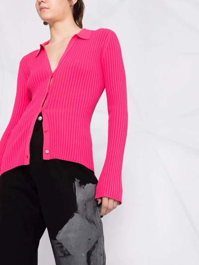 Shop Helmut Lang Polo Rib-knit Cardigan In Rosa