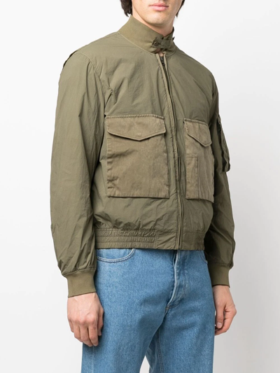 Shop Ten C Zip-up Crinkled Bomber Jacket In Grün