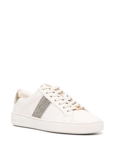 Shop Michael Michael Kors Irving Glitter-stripe Sneakers In Nude