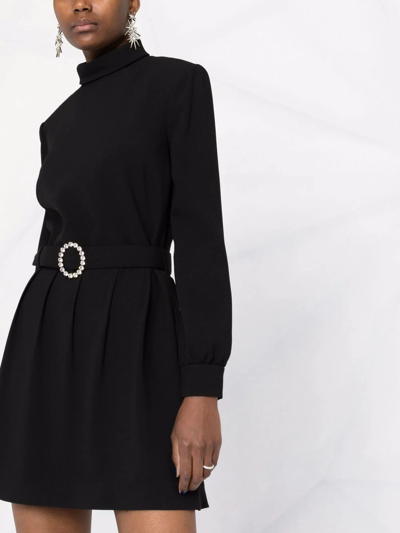 Saint Laurent Wool-cotton Belted A-line Mini Dress In Schwarz