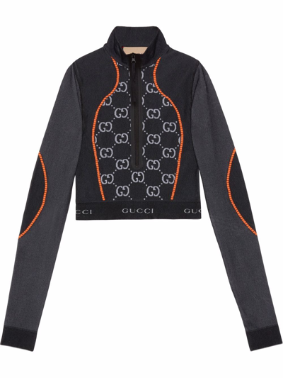 Shop Gucci Gg Jacquard Long-sleeve Cropped Top In Schwarz