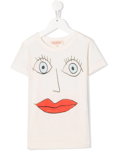 Shop The Animals Observatory Face-motif Cotton T-shirt In White