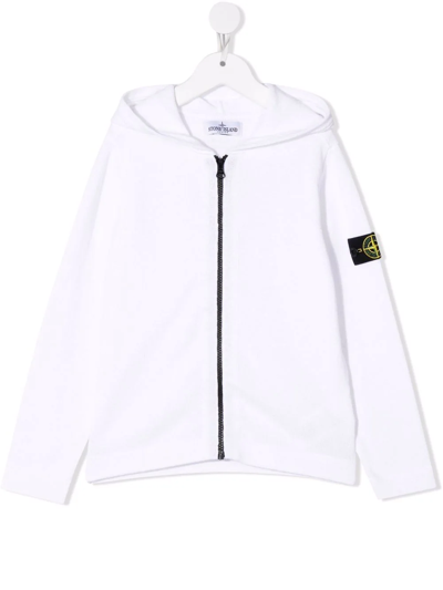 Shop Stone Island Junior Logo-patch Zipped Hoodie In White