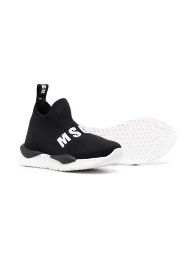 Msgm Teen Black Logo Sock Trainers In Black