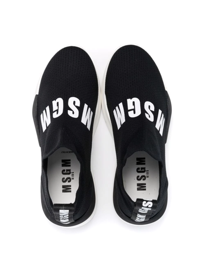 Msgm Teen Black Logo Sock Trainers In Black