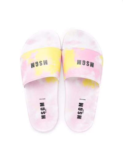 Shop Msgm Teen Logo Tie-dye Slides In Pink