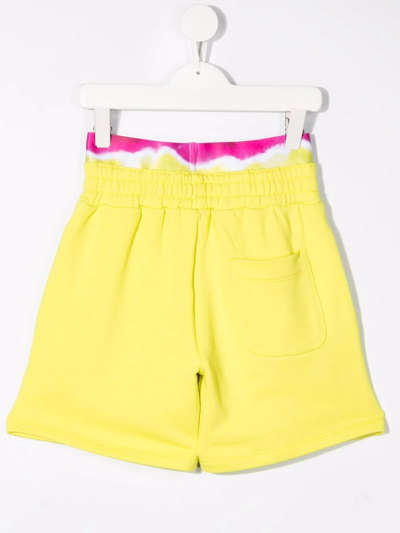 Shop Msgm Tie-dye Trim Logo Print Runner Shorts In Yellow