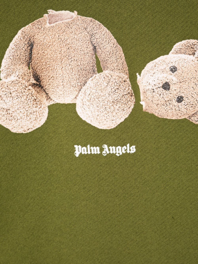 Shop Palm Angels Bear-print Crew-neck Sweatshirt In Green