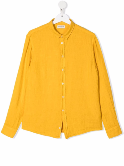 Shop Paolo Pecora Teen Linen Long-sleeved Shirt In Yellow