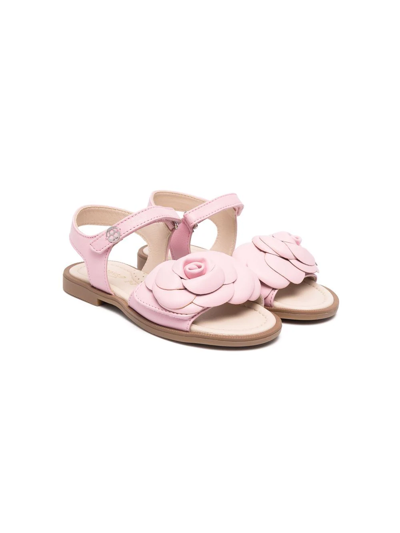 Shop Florens Applique Flower Leather Sandals In Pink
