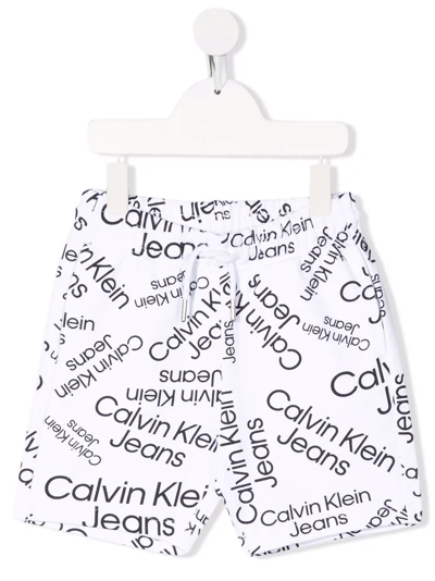 Calvin Klein Logo-print Drawstring Shorts In White