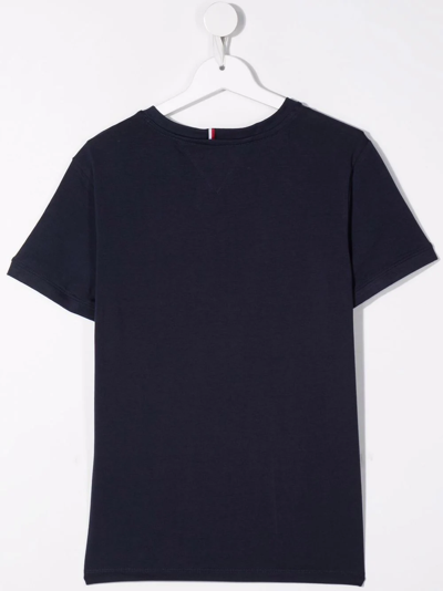 Shop Tommy Hilfiger Junior Teen Logo-tape Cotton T-shirt In Blue