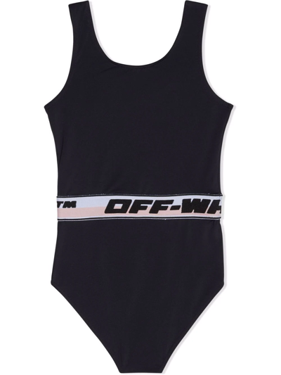 Shop Off-white Logo-waistband Swimsuit In Black